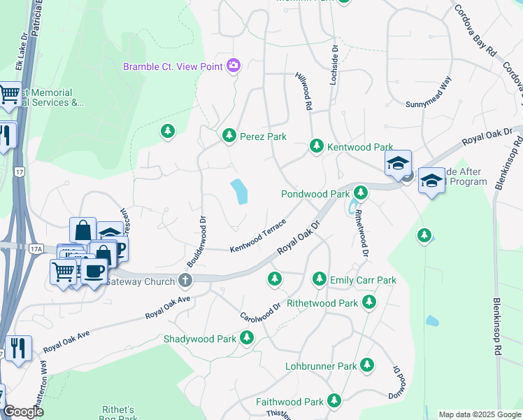 map of restaurants, bars, coffee shops, grocery stores, and more near 4612 Cliffwood Place in Victoria