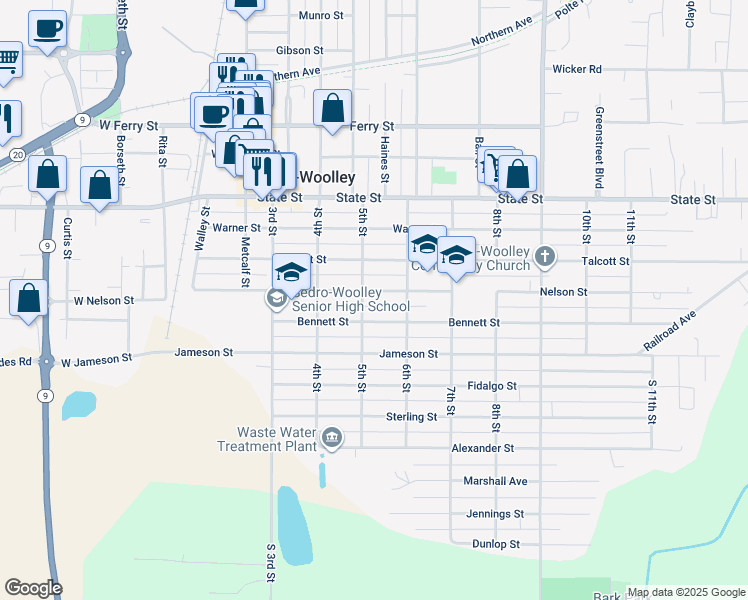 map of restaurants, bars, coffee shops, grocery stores, and more near 500 Nelson Street in Sedro-Woolley