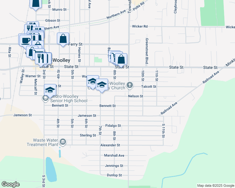 map of restaurants, bars, coffee shops, grocery stores, and more near 802 Nelson Street in Sedro-Woolley