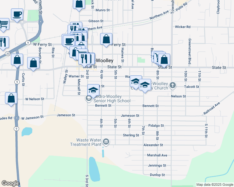 map of restaurants, bars, coffee shops, grocery stores, and more near 500 Nelson Street in Sedro-Woolley