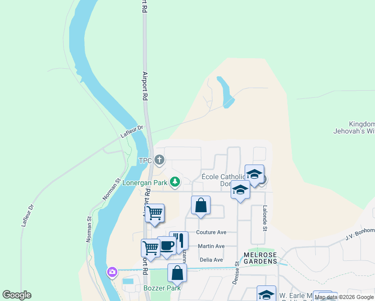 map of restaurants, bars, coffee shops, grocery stores, and more near 276 Kellyann Drive in Timmins