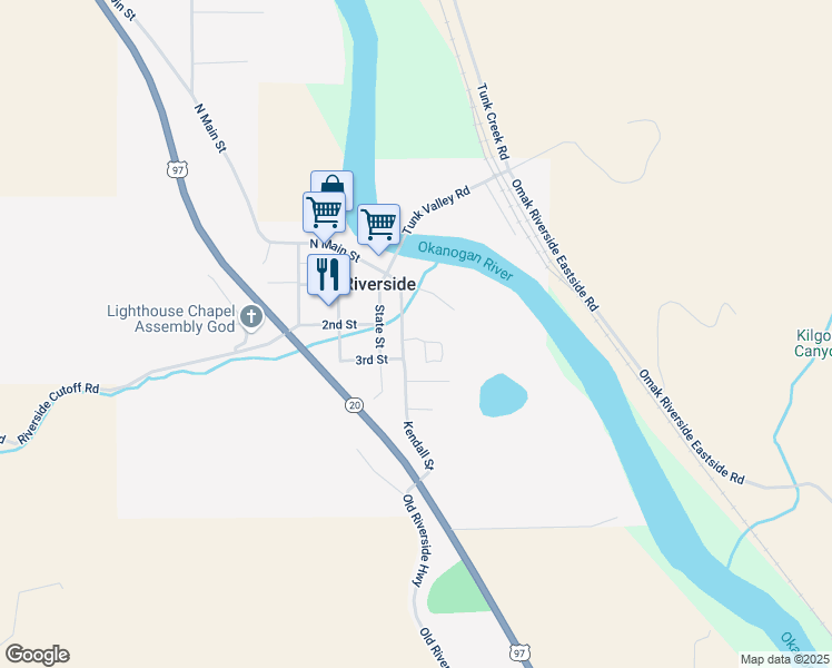 map of restaurants, bars, coffee shops, grocery stores, and more near 202 Kendall Street in Riverside