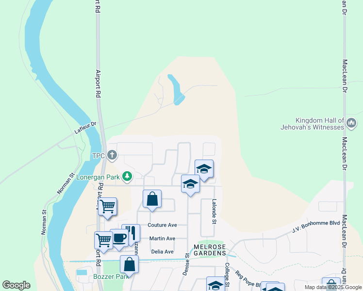 map of restaurants, bars, coffee shops, grocery stores, and more near 1200 Lozanne Crescent in Timmins