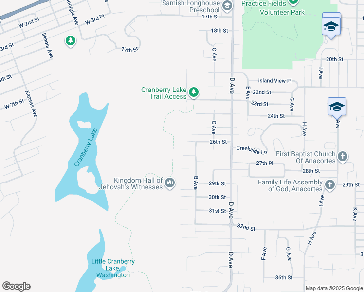 map of restaurants, bars, coffee shops, grocery stores, and more near 2419 26th Street in Anacortes