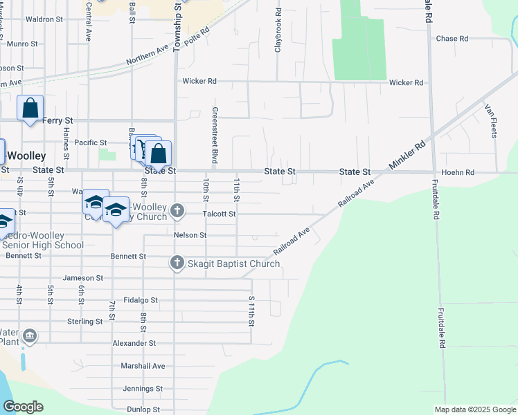 map of restaurants, bars, coffee shops, grocery stores, and more near 1140 Talcott Street in Sedro-Woolley