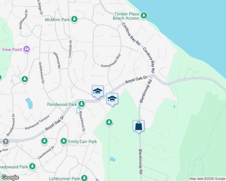 map of restaurants, bars, coffee shops, grocery stores, and more near 1132 Royal Oak Drive in Victoria