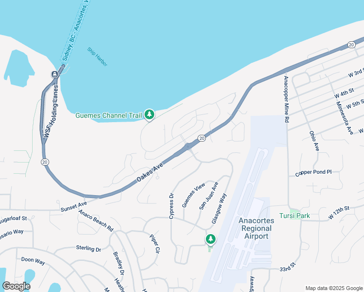 map of restaurants, bars, coffee shops, grocery stores, and more near 4601 Schooner Drive in Anacortes