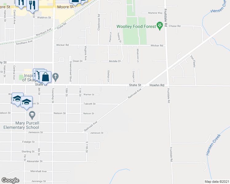 map of restaurants, bars, coffee shops, grocery stores, and more near 1305 E State St in Sedro-Woolley