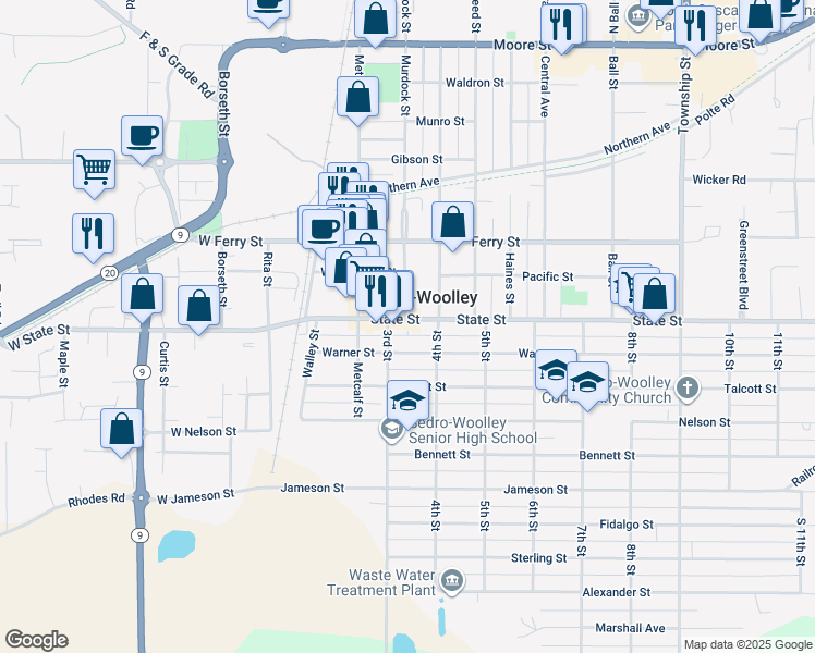 map of restaurants, bars, coffee shops, grocery stores, and more near 318 Warner Street in Sedro-Woolley