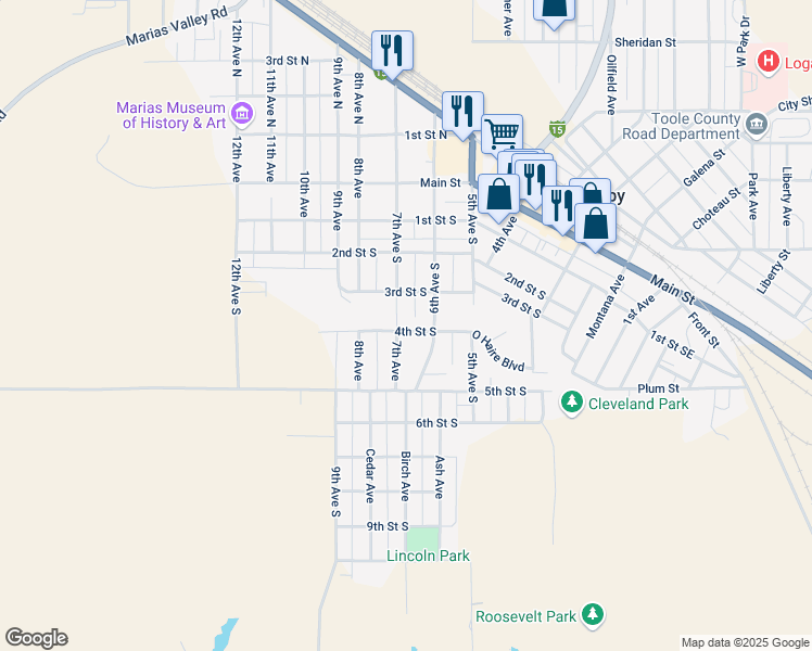 map of restaurants, bars, coffee shops, grocery stores, and more near 500-598 7th Avenue in Shelby