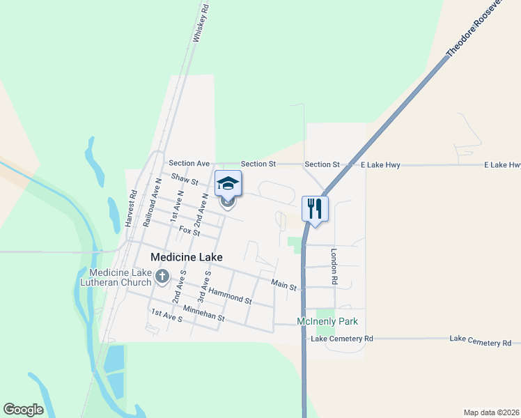 map of restaurants, bars, coffee shops, grocery stores, and more near 311 Young Street in Medicine Lake