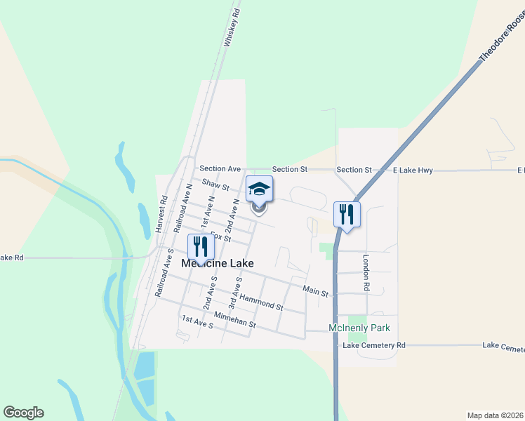 map of restaurants, bars, coffee shops, grocery stores, and more near 311 Young Street in Medicine Lake