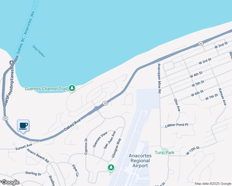 map of restaurants, bars, coffee shops, grocery stores, and more near 1311 Mariners Place in Anacortes