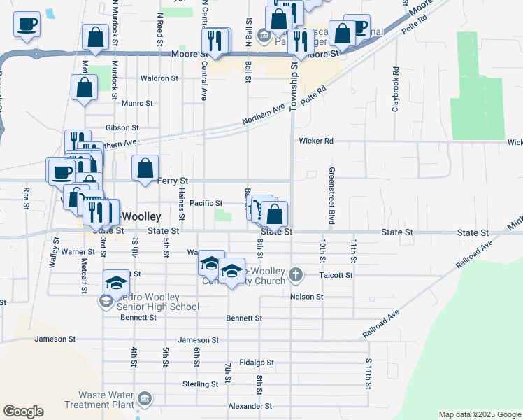 map of restaurants, bars, coffee shops, grocery stores, and more near 805 Pacific Street in Sedro-Woolley