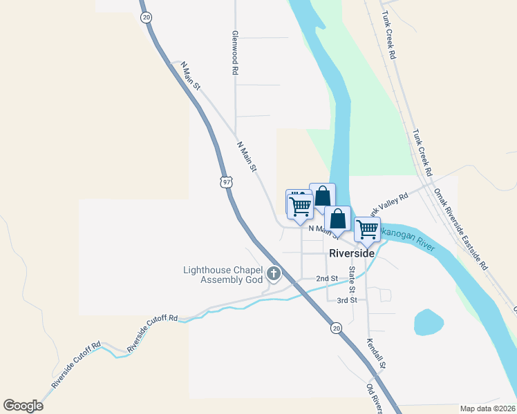 map of restaurants, bars, coffee shops, grocery stores, and more near 301 North Main Street in Riverside