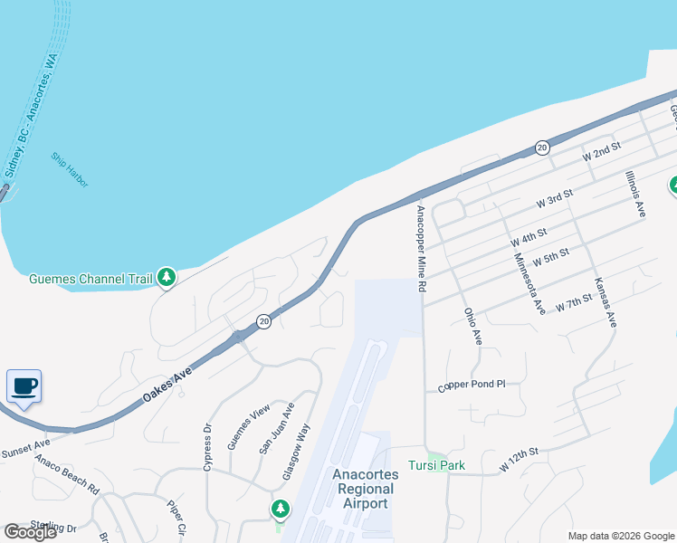 map of restaurants, bars, coffee shops, grocery stores, and more near 1408 Latitude Circle in Anacortes