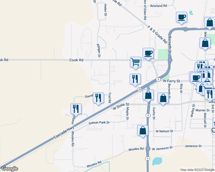 map of restaurants, bars, coffee shops, grocery stores, and more near 730 Trail Road in Sedro-Woolley