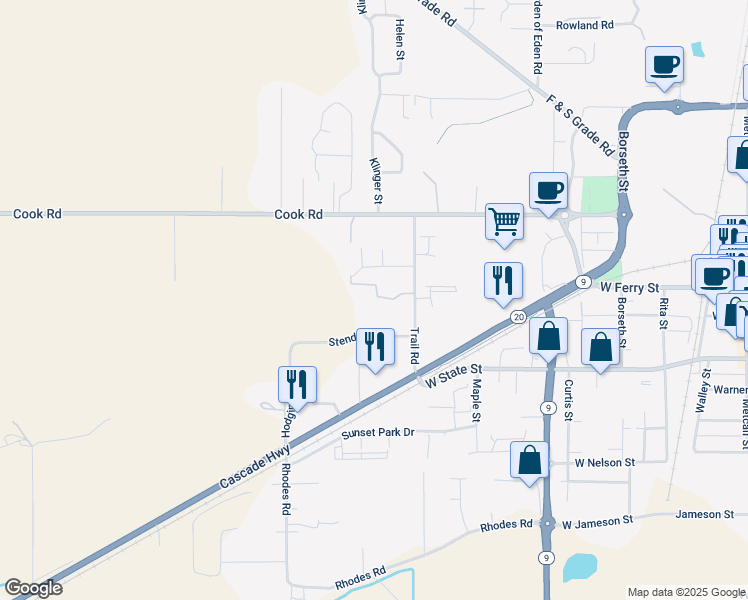 map of restaurants, bars, coffee shops, grocery stores, and more near 811 Taylor Lane in Sedro-Woolley