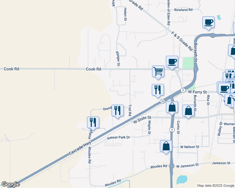 map of restaurants, bars, coffee shops, grocery stores, and more near 811 Taylor Lane in Sedro-Woolley