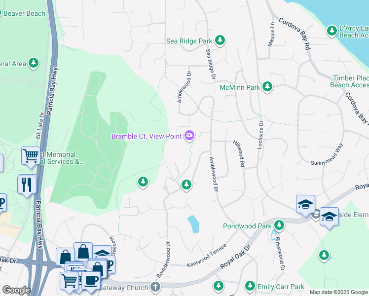 map of restaurants, bars, coffee shops, grocery stores, and more near 942 Boulderwood Rise in Victoria
