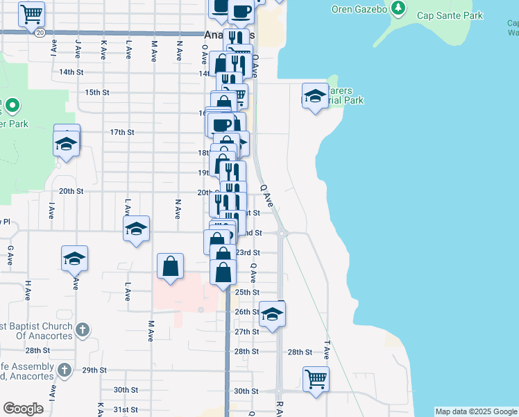 map of restaurants, bars, coffee shops, grocery stores, and more near 902 21st Street in Anacortes