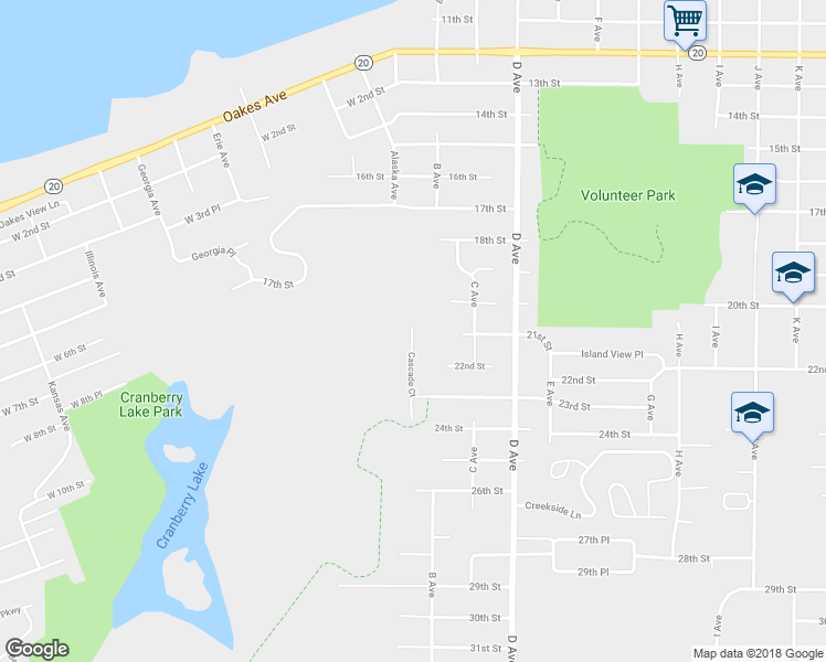 map of restaurants, bars, coffee shops, grocery stores, and more near 2105 Cascade Court in Anacortes