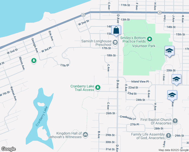 map of restaurants, bars, coffee shops, grocery stores, and more near 2105 Cascade Court in Anacortes