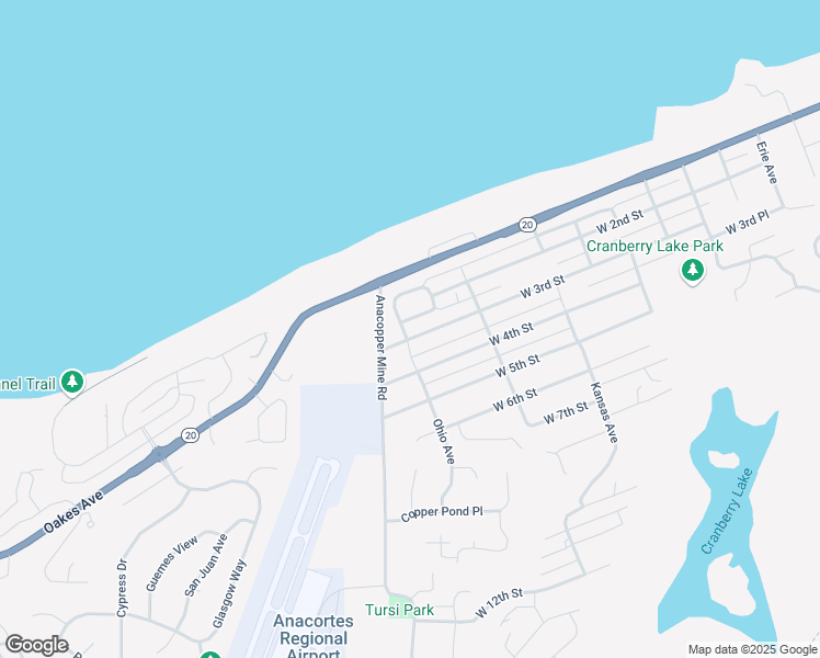 map of restaurants, bars, coffee shops, grocery stores, and more near 3920 West 3rd Street in Anacortes