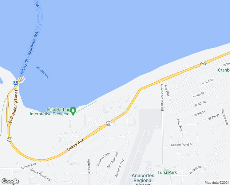 map of restaurants, bars, coffee shops, grocery stores, and more near Guemes Channel Trail in Anacortes