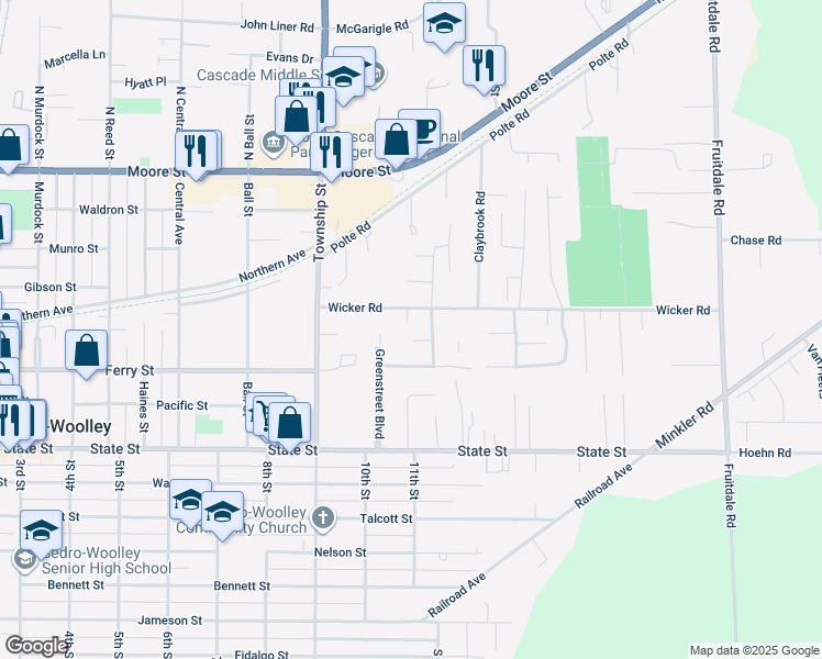 map of restaurants, bars, coffee shops, grocery stores, and more near 426 Thresher Avenue in Sedro-Woolley