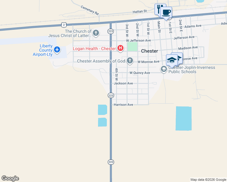 map of restaurants, bars, coffee shops, grocery stores, and more near 623 5th Street West in Chester