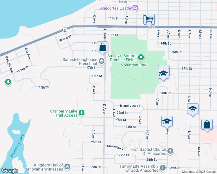 map of restaurants, bars, coffee shops, grocery stores, and more near 2113 19th Street in Anacortes