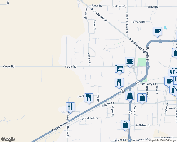 map of restaurants, bars, coffee shops, grocery stores, and more near 863 Cook Road in Sedro-Woolley