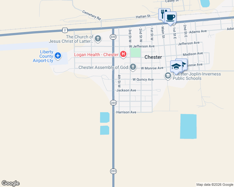 map of restaurants, bars, coffee shops, grocery stores, and more near 623 5th Street West in Chester