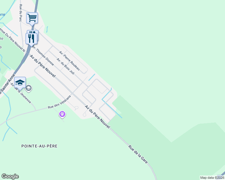 map of restaurants, bars, coffee shops, grocery stores, and more near 320 Avenue de l'Abraham Martin in Rimouski