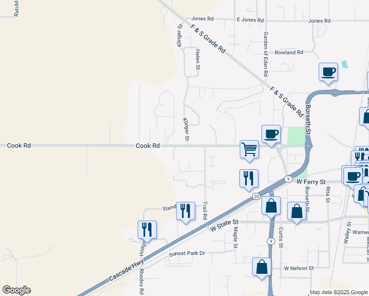 map of restaurants, bars, coffee shops, grocery stores, and more near 863 Cook Road in Sedro-Woolley