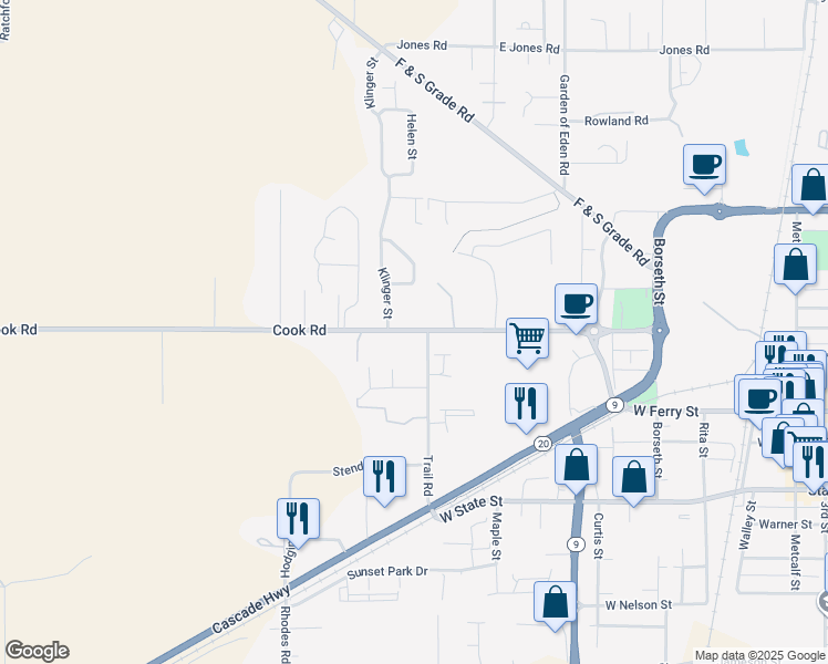map of restaurants, bars, coffee shops, grocery stores, and more near in Sedro-Woolley