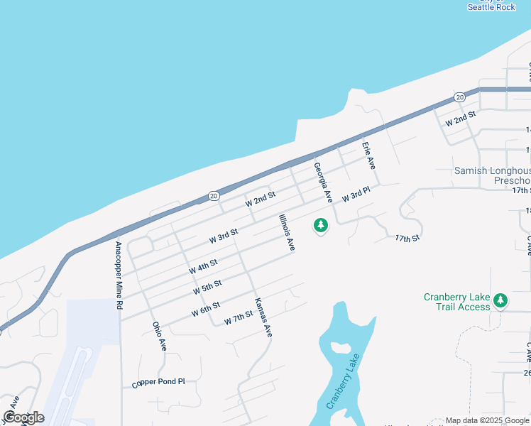 map of restaurants, bars, coffee shops, grocery stores, and more near 3402 West 2nd Street in Anacortes
