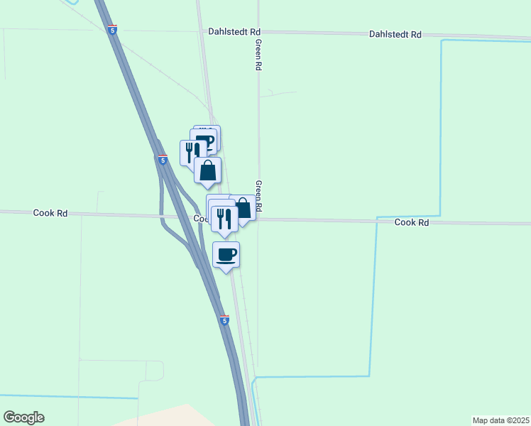 map of restaurants, bars, coffee shops, grocery stores, and more near 9469 Green Road in Burlington