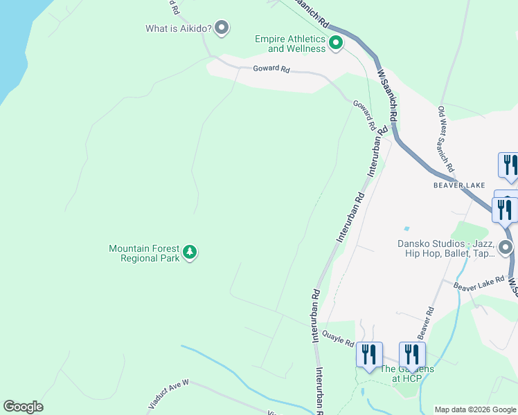 map of restaurants, bars, coffee shops, grocery stores, and more near Sunridge Road in Victoria
