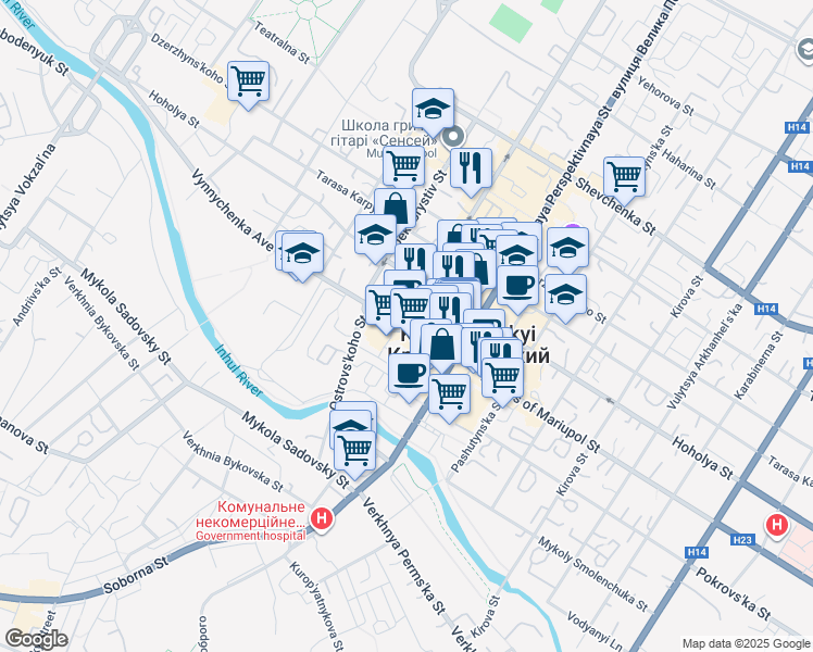 map of restaurants, bars, coffee shops, grocery stores, and more near in Kropyvnytskyi