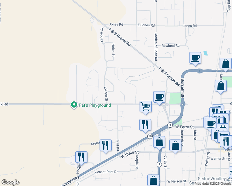 map of restaurants, bars, coffee shops, grocery stores, and more near 463 Rohrer Loop in Sedro-Woolley