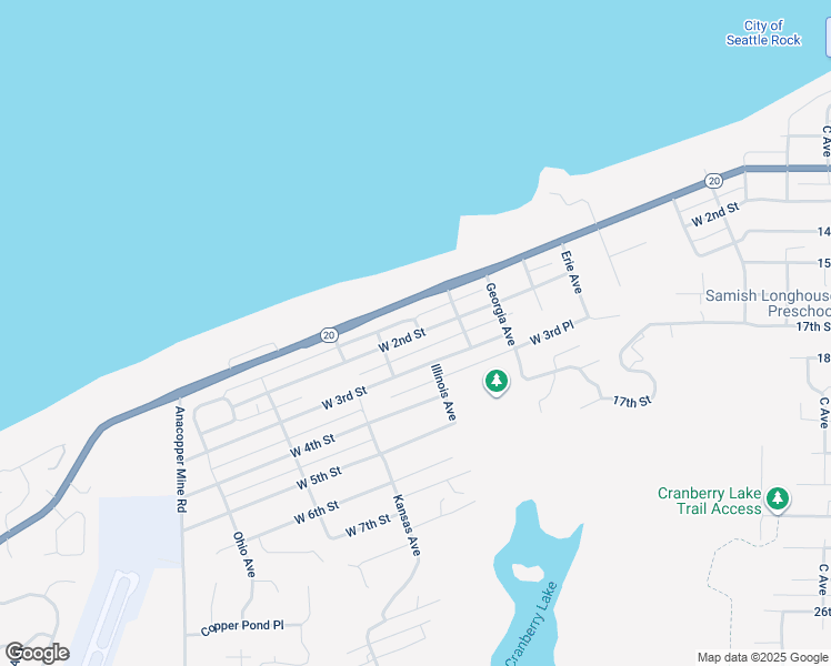 map of restaurants, bars, coffee shops, grocery stores, and more near 3402 West 2nd Street in Anacortes