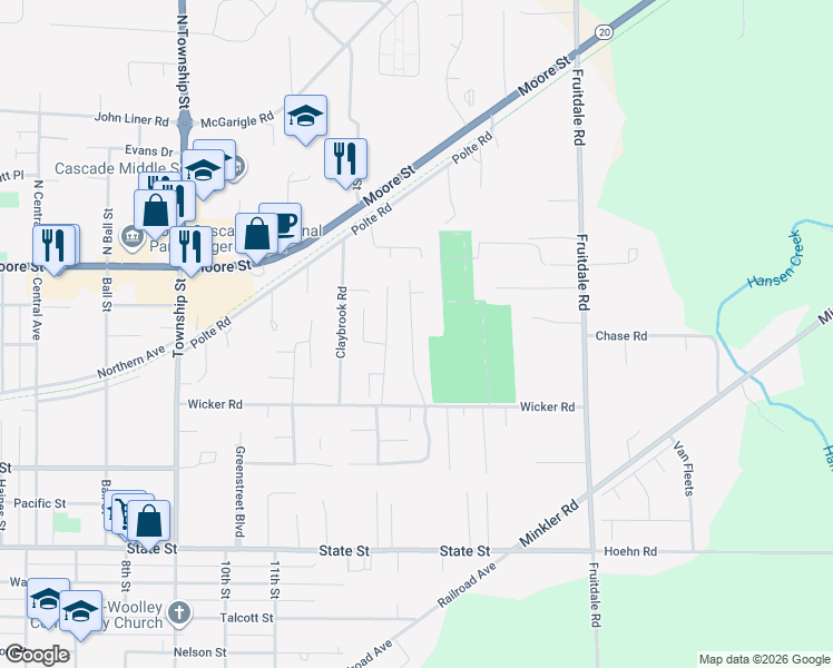 map of restaurants, bars, coffee shops, grocery stores, and more near 24443 Wicker Road in Sedro-Woolley