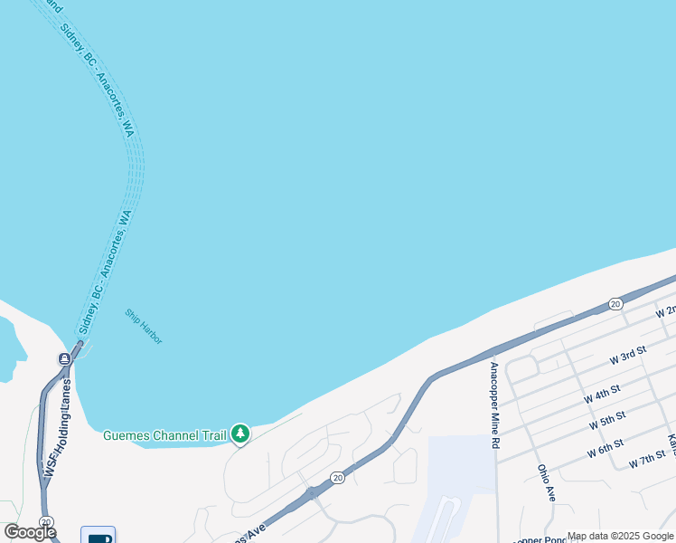 map of restaurants, bars, coffee shops, grocery stores, and more near Guemes Channel Trail in Anacortes