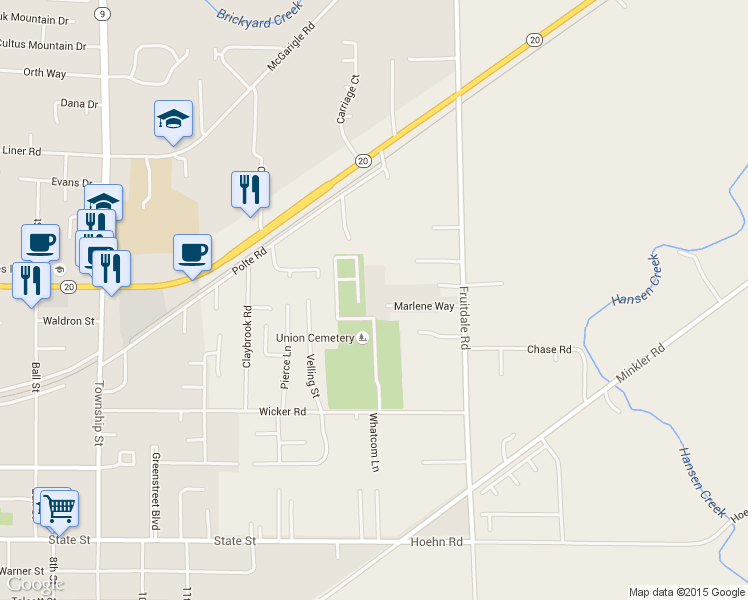 map of restaurants, bars, coffee shops, grocery stores, and more near 24581 Marlene Way in Sedro-Woolley