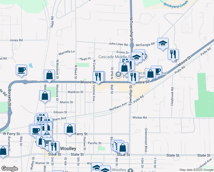 map of restaurants, bars, coffee shops, grocery stores, and more near 210 Ball Street in Sedro-Woolley