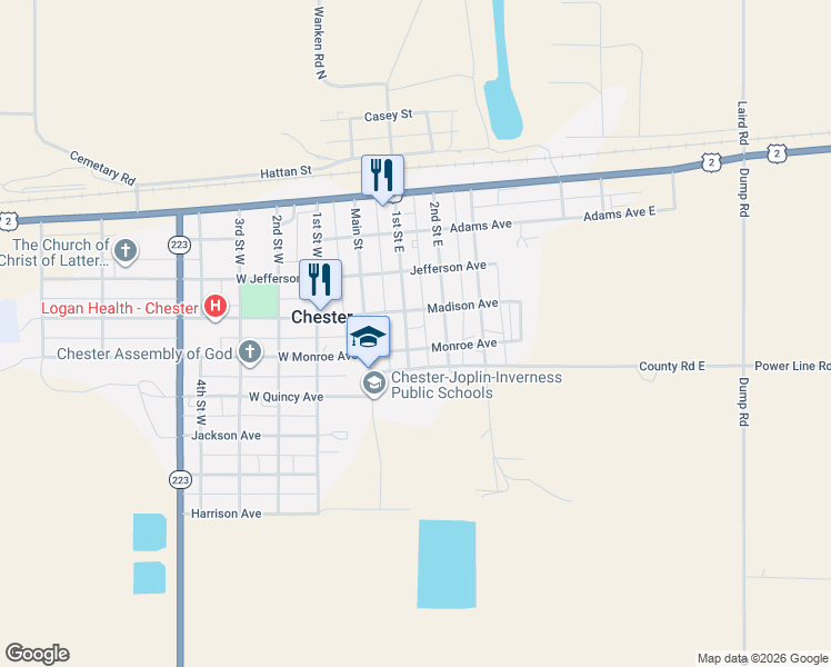 map of restaurants, bars, coffee shops, grocery stores, and more near 309 1st Street East in Chester