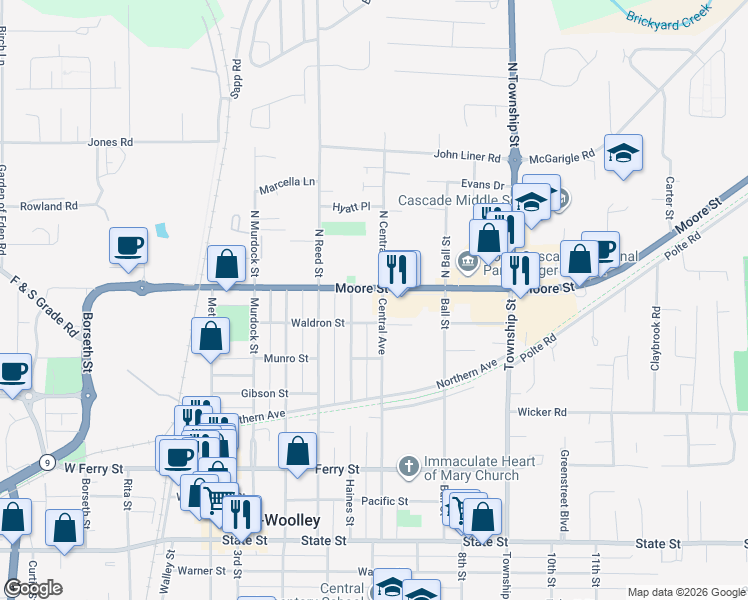 map of restaurants, bars, coffee shops, grocery stores, and more near 217 Haines Street in Sedro-Woolley
