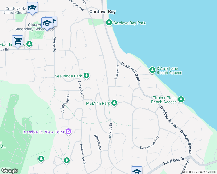 map of restaurants, bars, coffee shops, grocery stores, and more near 4883 Lochside Drive in Victoria